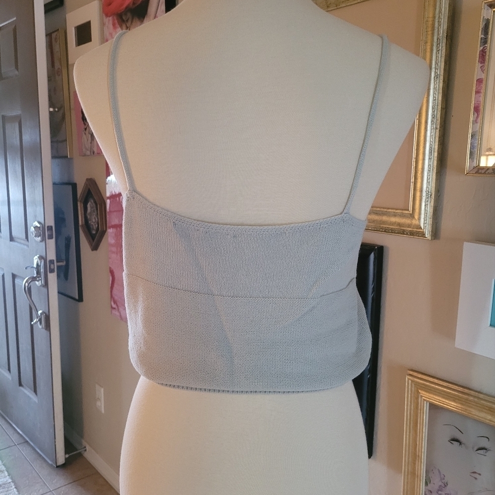 Vintage - 80's Marc D'Alcy Pale Blue Lambswool and Silk Embellished Tank Sweater - Picture 5 of 7